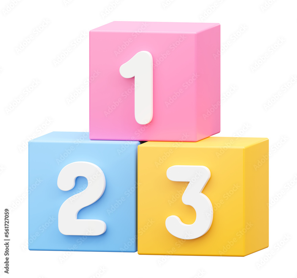 Preschool number 123 block 3d icon isolated on illustration png background of one two three educatio