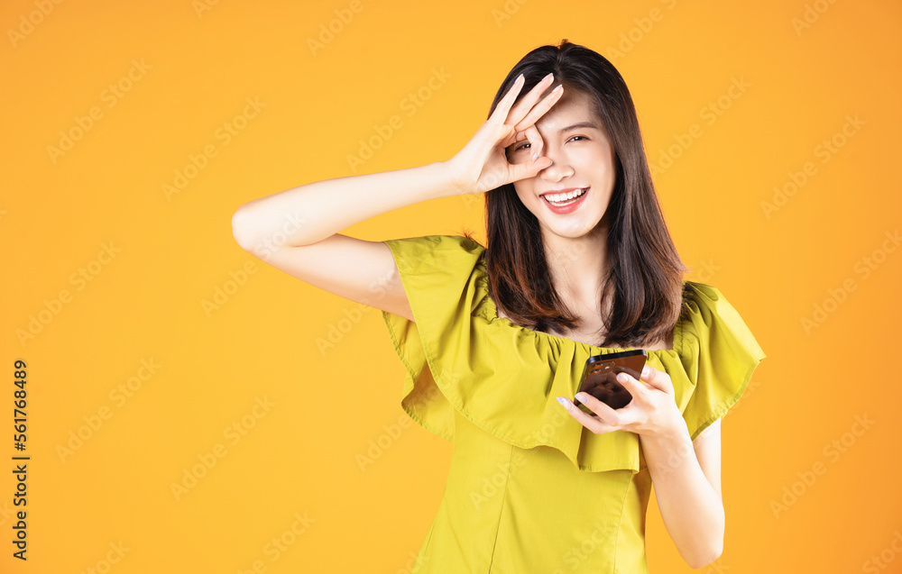 Image of beautiful young Asian woman on background