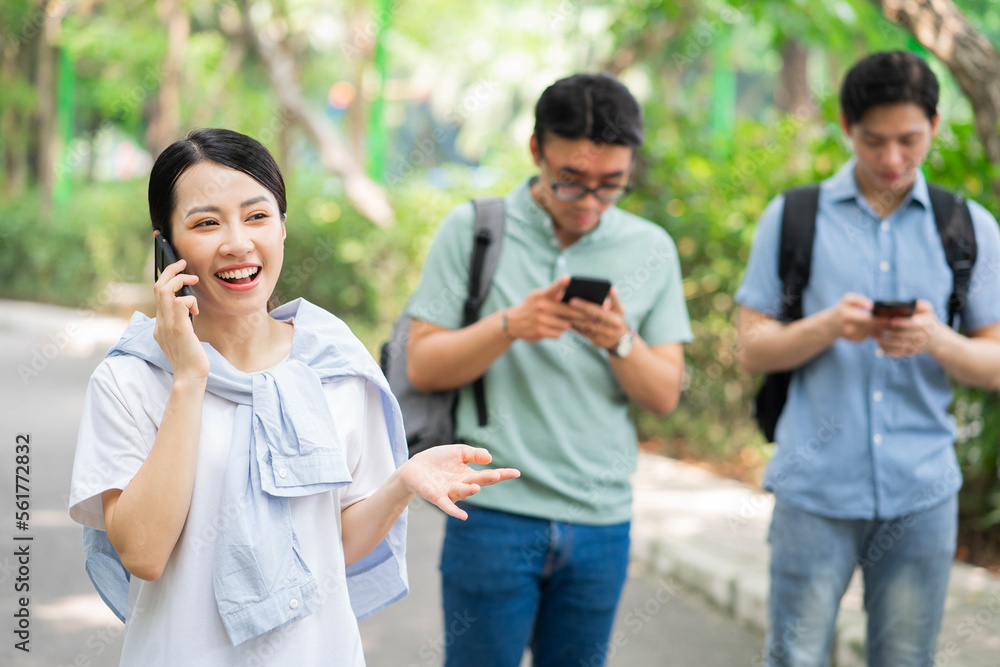 Photo of group Asian student outside