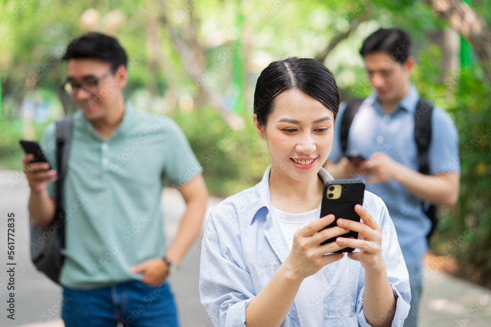 Photo of group Asian student outside