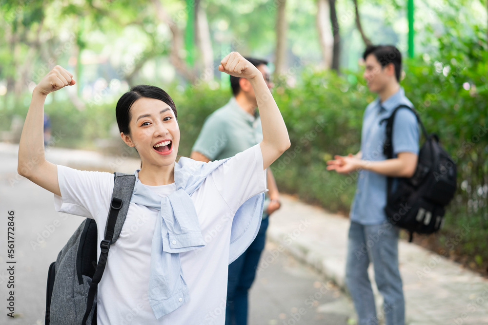 Photo of group Asian student outside