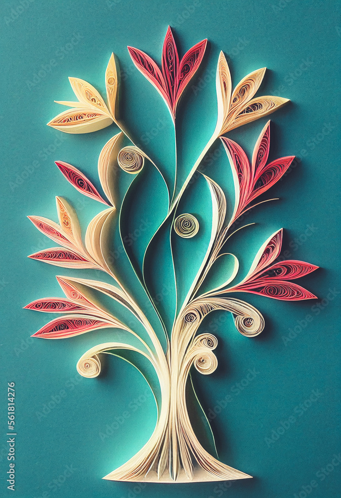 Splendid paper quilling acadia background in digital art . Realistic abstract paper craft in geometr