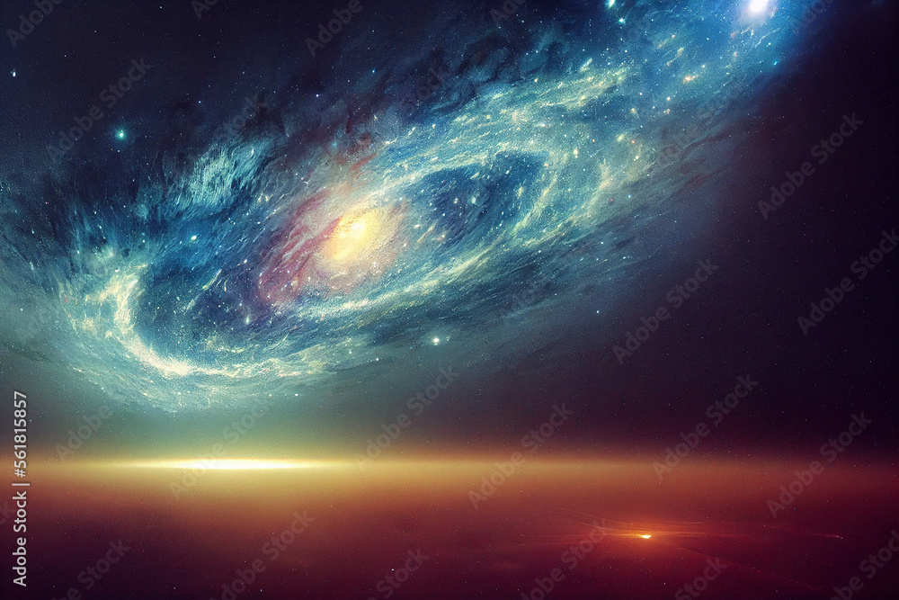 Splendid scenic outer space vibrant color starry galaxy universe in bizarre and fantasy cosmical lig