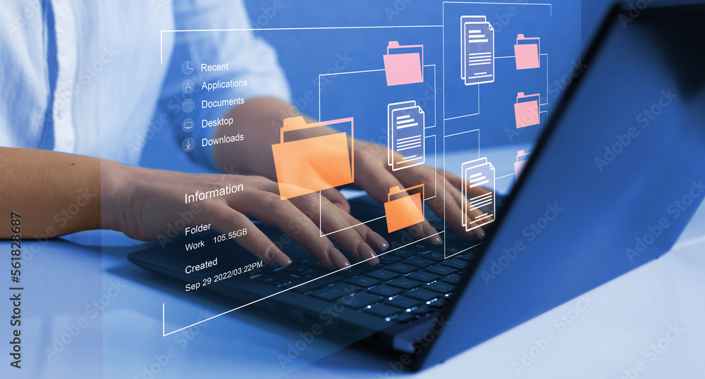 Document Management System or DMS.Consultant information technology (IT) working on laptop.Internet 