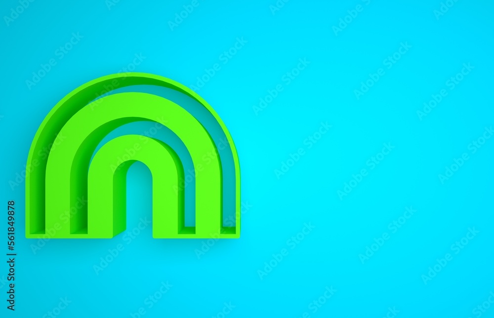 Green Rainbow icon isolated on blue background. Minimalism concept. 3D render illustration