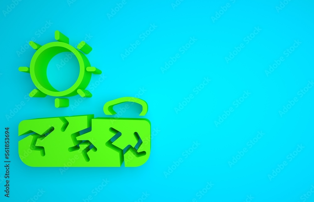 Green Drought icon isolated on blue background. Minimalism concept. 3D render illustration