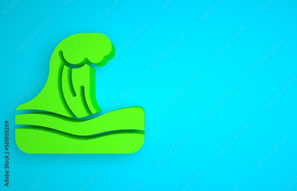 Green Tsunami icon isolated on blue background. Flood disaster. Stormy weather by seaside, ocean or 