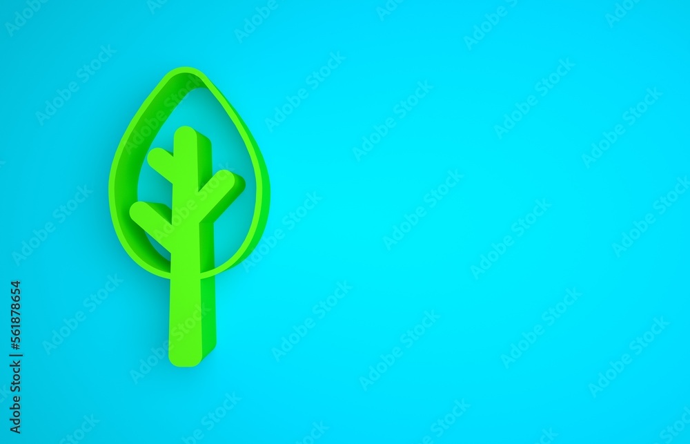 Green Tree icon isolated on blue background. Forest symbol. Minimalism concept. 3D render illustrati