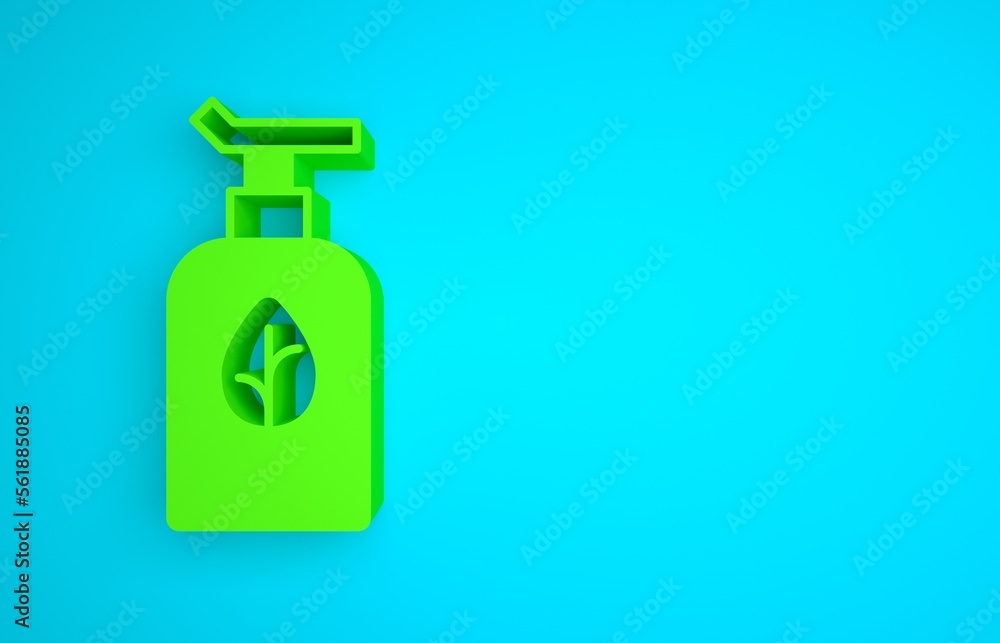 Green Organic cosmetic icon isolated on blue background. Body care products. Minimalism concept. 3D 