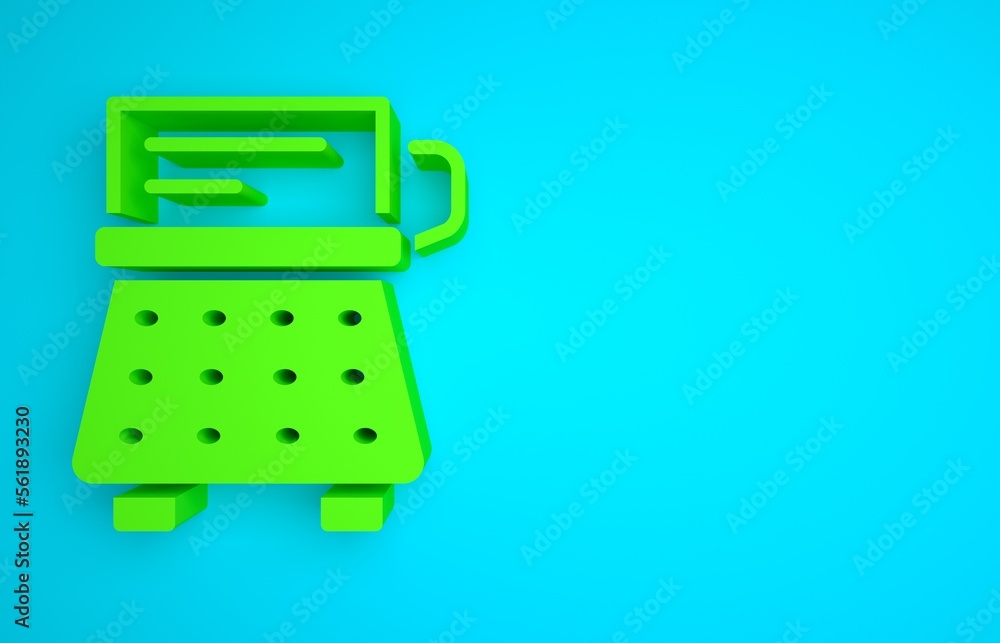 Green Retro typewriter and paper sheet icon isolated on blue background. Minimalism concept. 3D rend