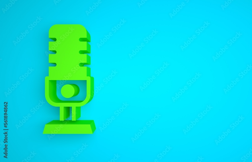 Green Microphone icon isolated on blue background. On air radio mic microphone. Speaker sign. Minima