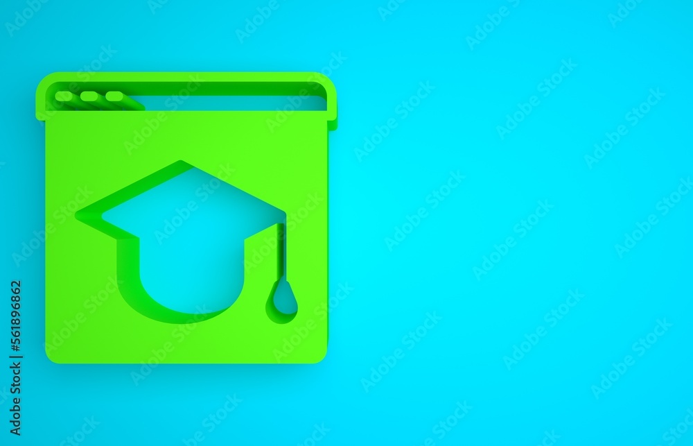 Green Online education and graduation icon isolated on blue background. Online teacher on monitor. W