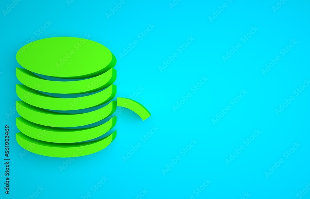 Green Plastic filament for 3D printing icon isolated on blue background. Minimalism concept. 3D rend