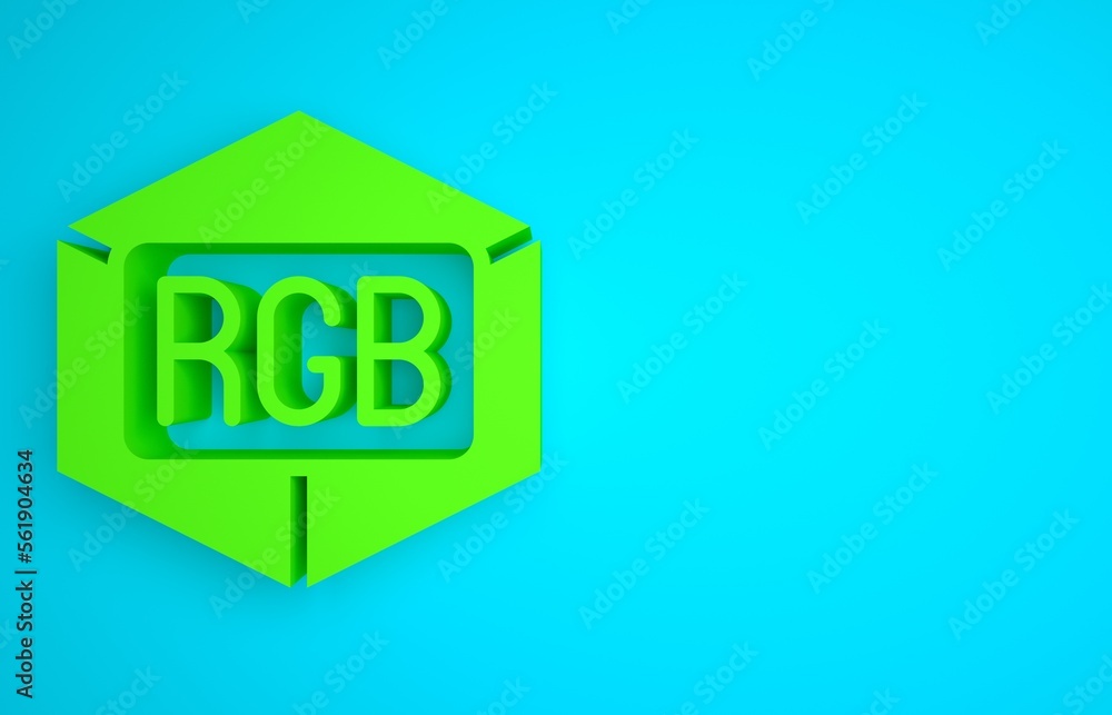 Green RGB and CMYK color mixing icon isolated on blue background. Minimalism concept. 3D render illu