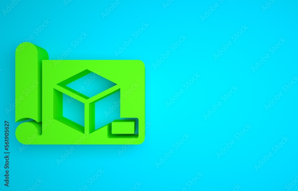 Green Graphing paper for engineering icon isolated on blue background. Minimalism concept. 3D render