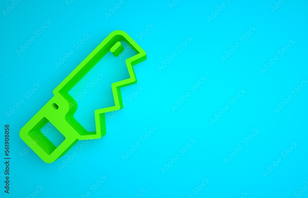 Green Hand saw icon isolated on blue background. Minimalism concept. 3D render illustration