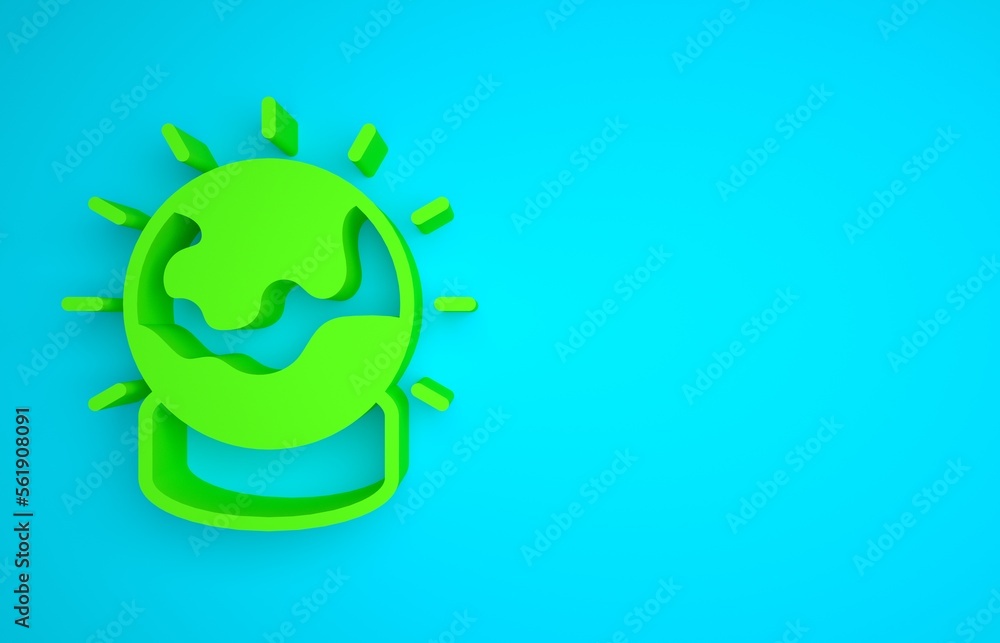 Green Magic ball icon isolated on blue background. Crystal ball. Minimalism concept. 3D render illus