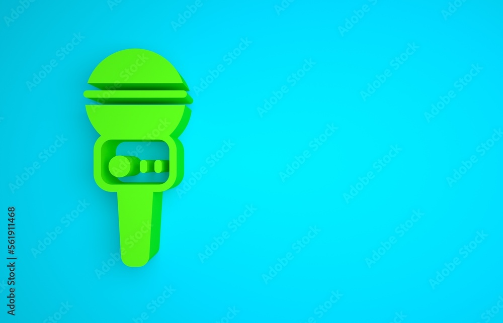 Green Microphone icon isolated on blue background. On air radio mic microphone. Speaker sign. Minima