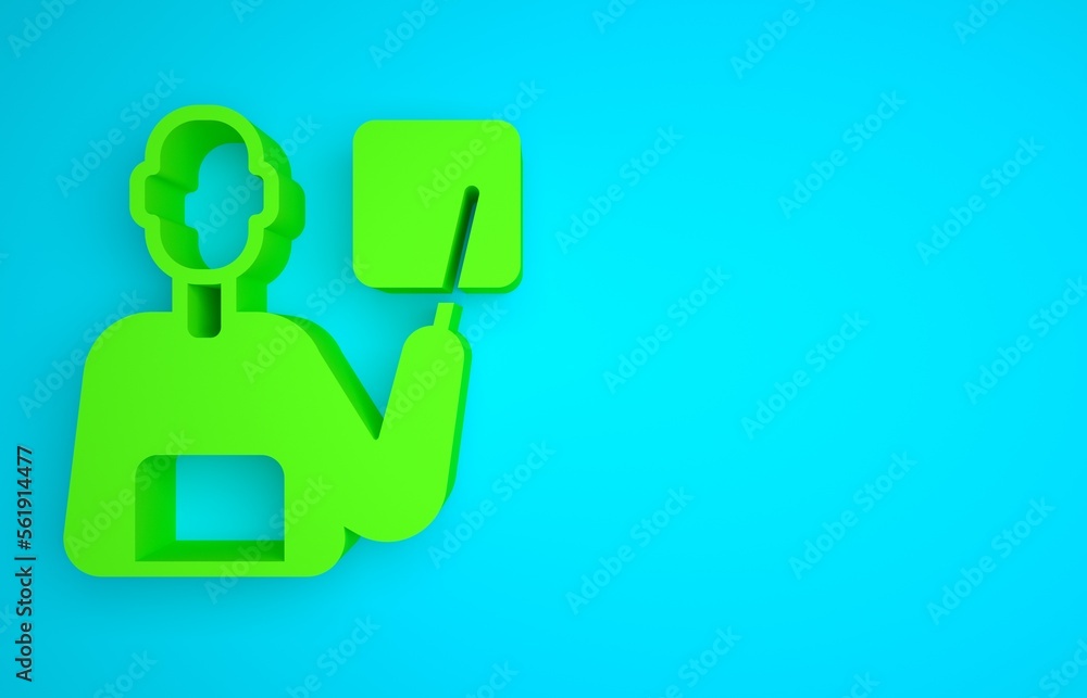 Green Teacher icon isolated on blue background. Minimalism concept. 3D render illustration