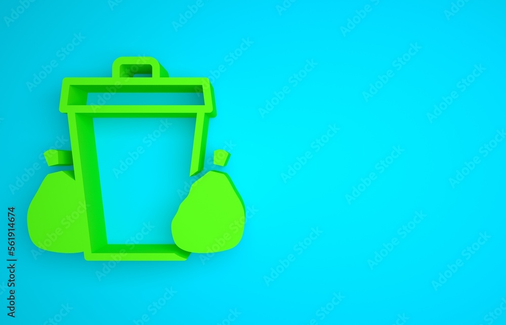 Green Trash can icon isolated on blue background. Garbage bin sign. Recycle basket icon. Office tras