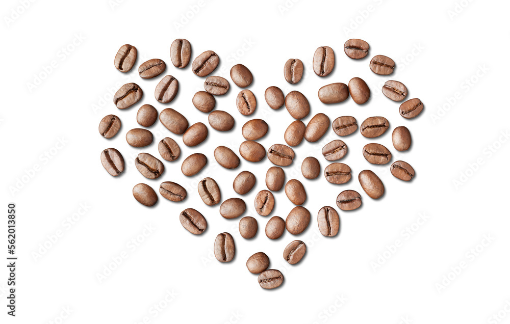 Roasted Coffee Beans In Heart Shape Isolated On Background