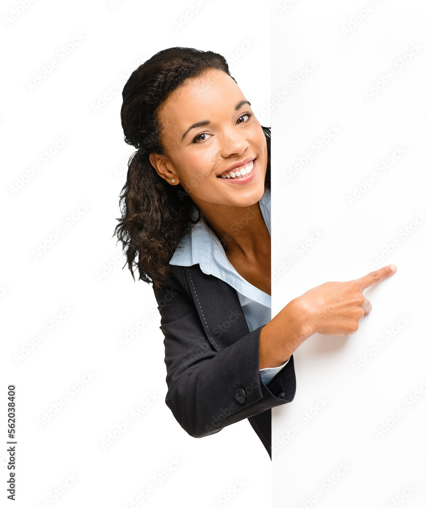 PNG of a young businesswoman holding a placard isolated on a PNG background.