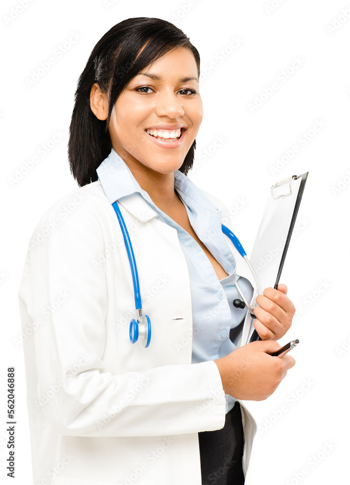 PNG  of a young female doctor holding a clipboard isolated on a PNG background.