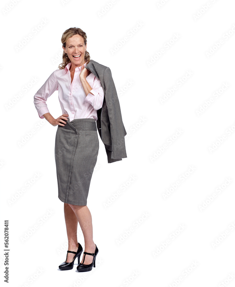 Business woman leadership, success and lawyer, smile with vision and portrait isolated on white back