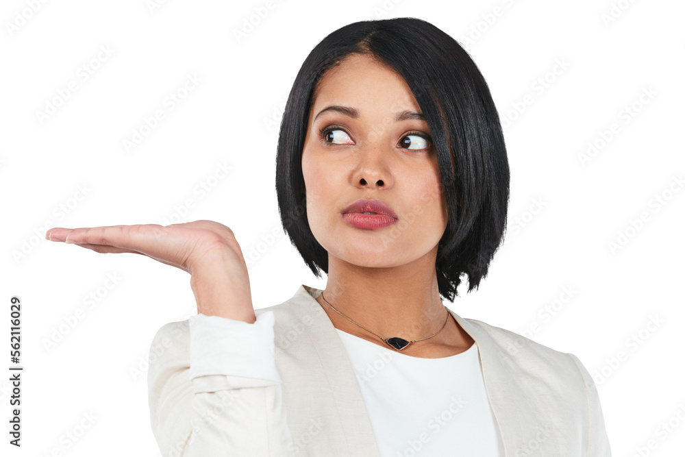 A young businesswoman gesturing isolated on a PNG background.