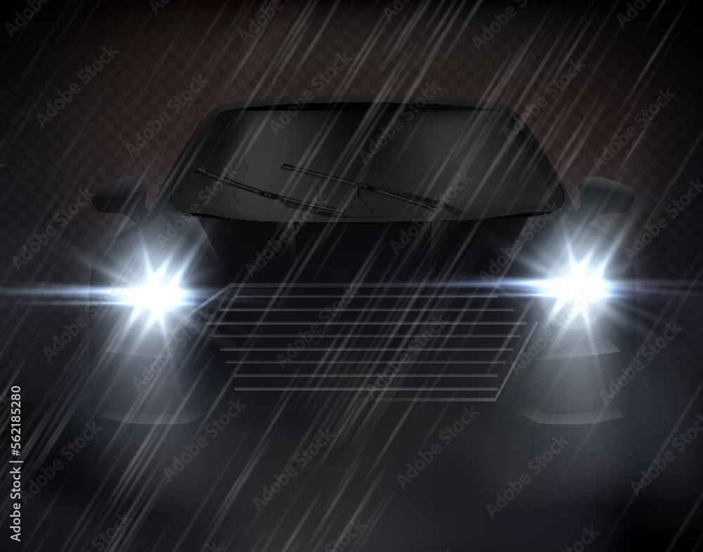 Night track car in the rain. Vector illustration.