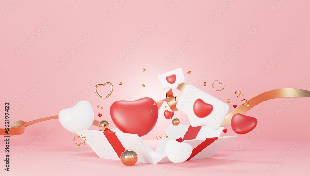 Happy Valentines Day. Minimal sweet love scene with display podium for mock up and product brand pre