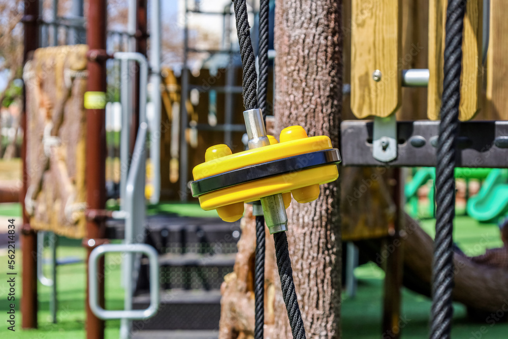 View of climbing net on childrens playground, closeup