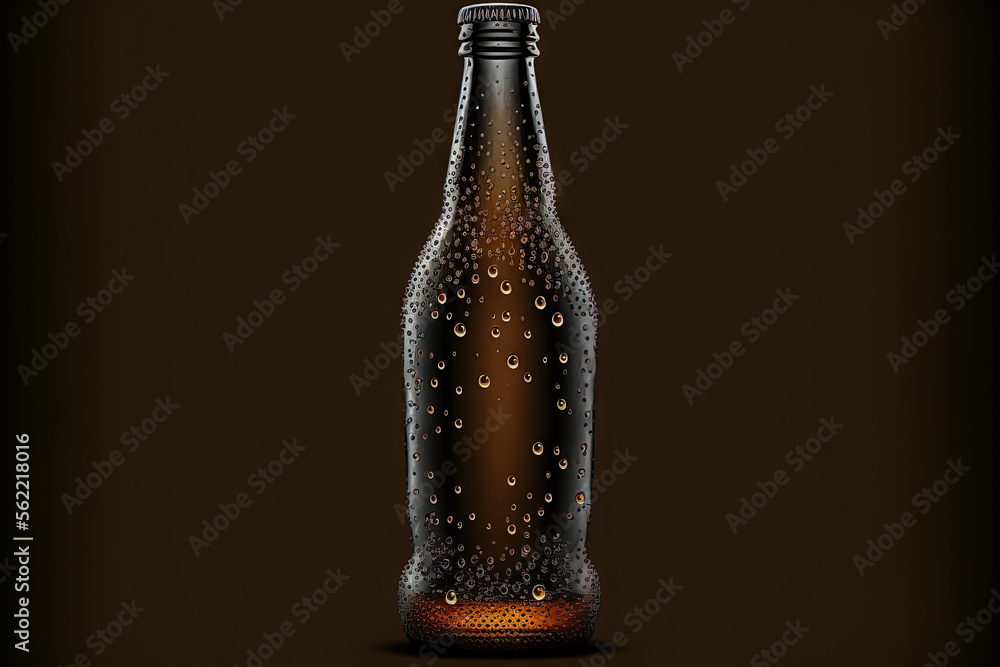 Beer and drink bottle shaped ice droplets in a black background for overlay. Generative AI