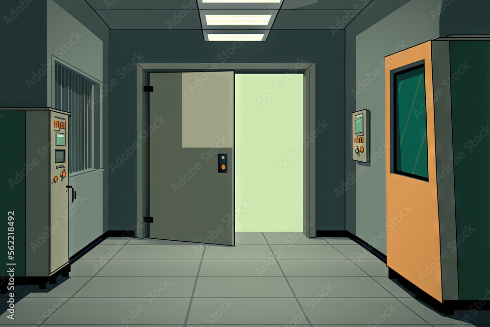 Empty Clean room with exit door at factory. Generative AI