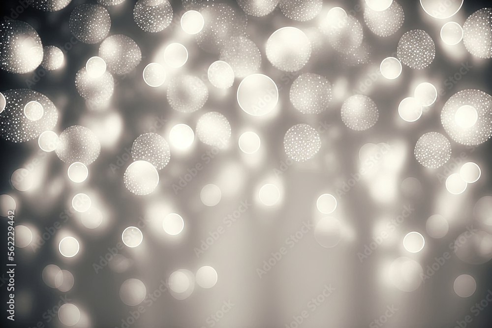 Silver and white backdrop with vintage lights glittered. fuzzy. Generative AI