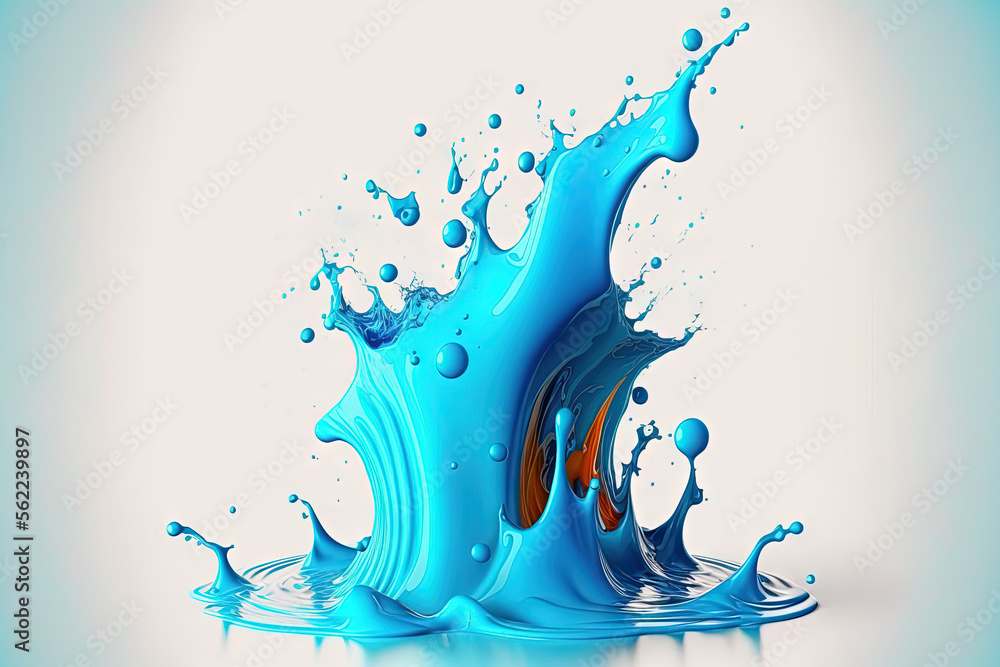 Isolated blue water splash on a white background. Generative AI