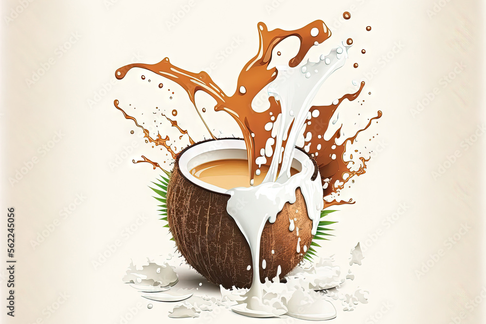 Splash of coconut juice isolated on a white background. Generative AI