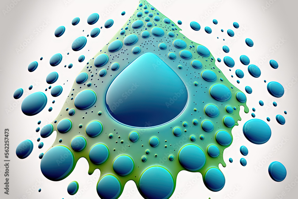 Water droplets in an abstract form on a white background. Generative AI