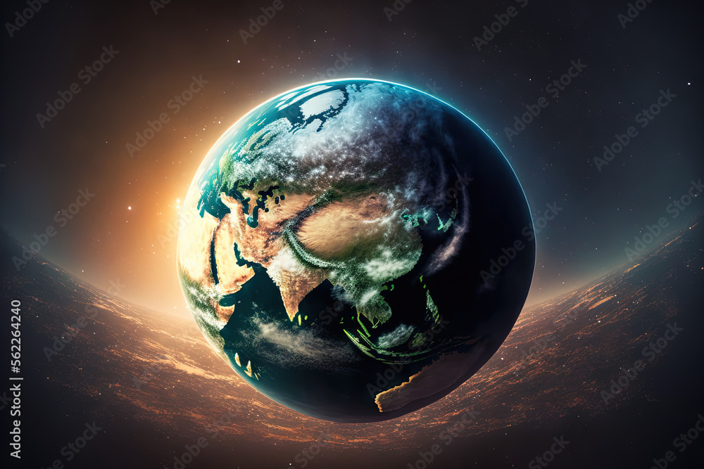 View of planet Earth in high resolution. The world globe as seen from space, with the landscape and 