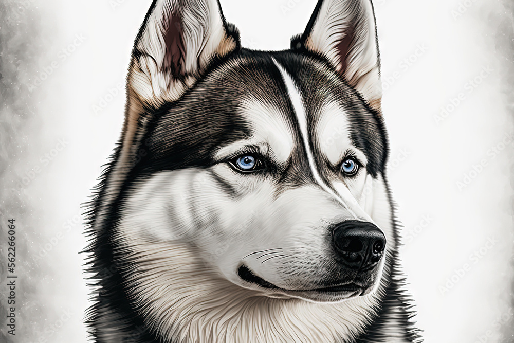 Close up studio portrait of a siberian husky with a white background. Generative AI