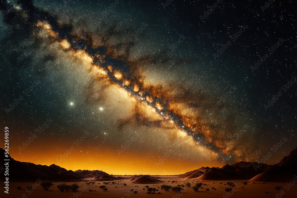 Panorama of the Milky Way in the galaxy. Bright stars on a night sky, long exposure photograph,. Gen