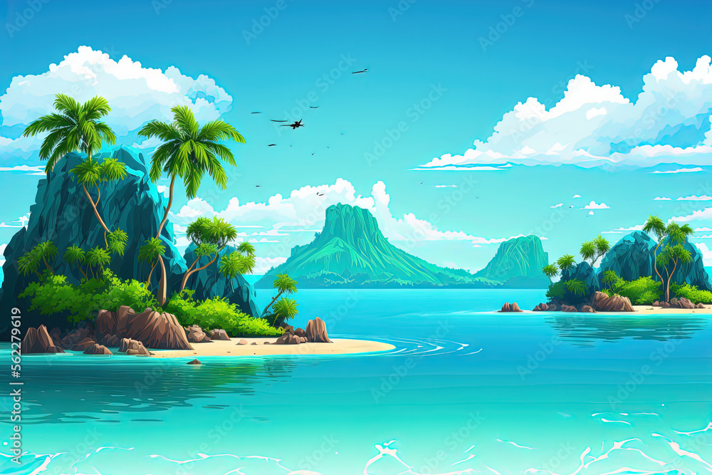 Thailands natural blue tropical sea and sky background. Generative AI