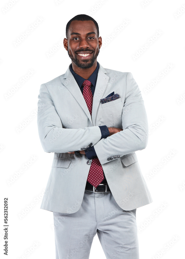 Business man, success and CEO smile in portrait, executive leadership and vision isolated on white b