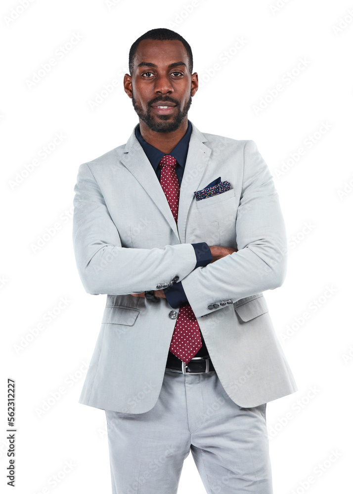 Businessman, success and CEO with portrait and executive, leadership and vision isolated on white ba