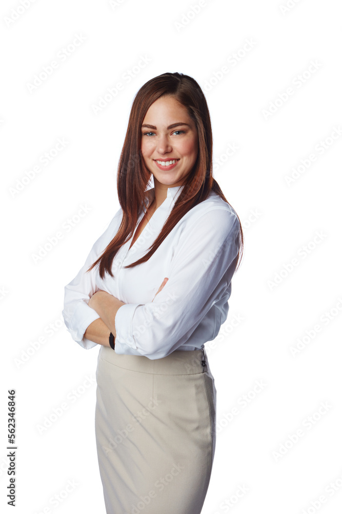 Business woman, portrait and success with career goals, motivation for leadership isolated on white 