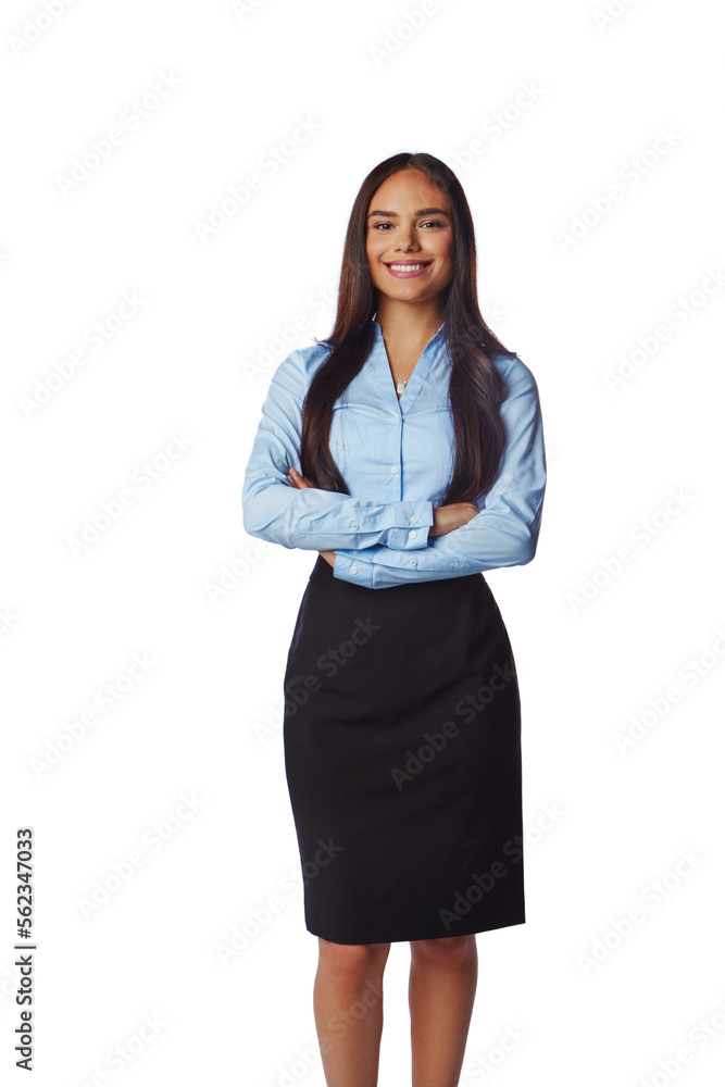 Isolated, business and portrait of woman with arms crossed in white background studio for management