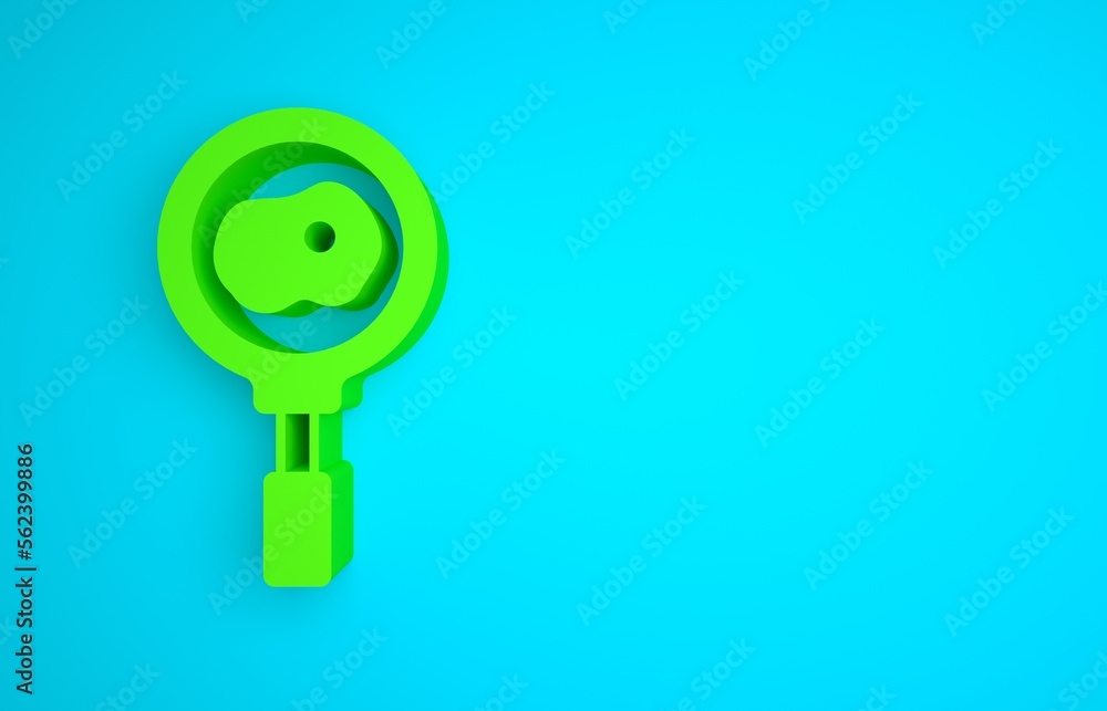 Green Fried eggs on frying pan icon isolated on blue background. Fry or roast food symbol. Minimalis