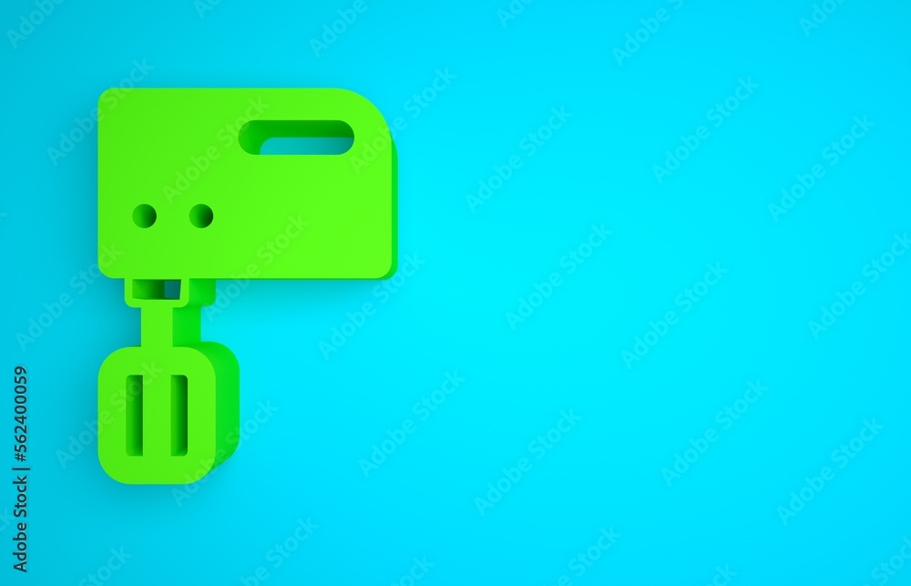 Green Electric mixer icon isolated on blue background. Kitchen blender. Minimalism concept. 3D rende