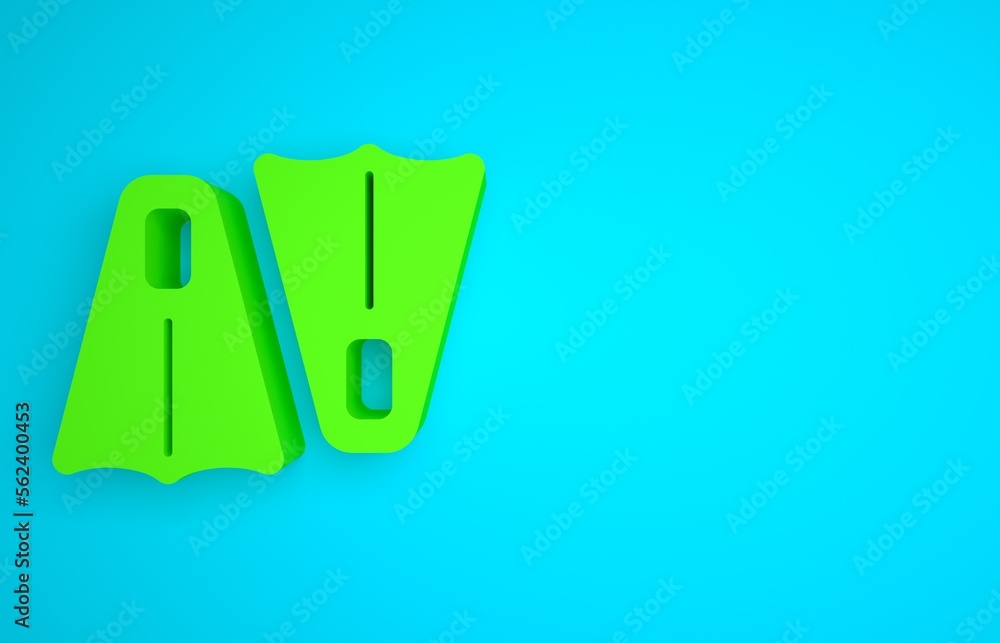 Green Rubber flippers for swimming icon isolated on blue background. Diving equipment. Extreme sport