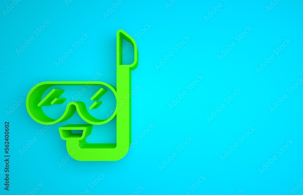 Green Diving mask and snorkel icon isolated on blue background. Extreme sport. Diving underwater equ